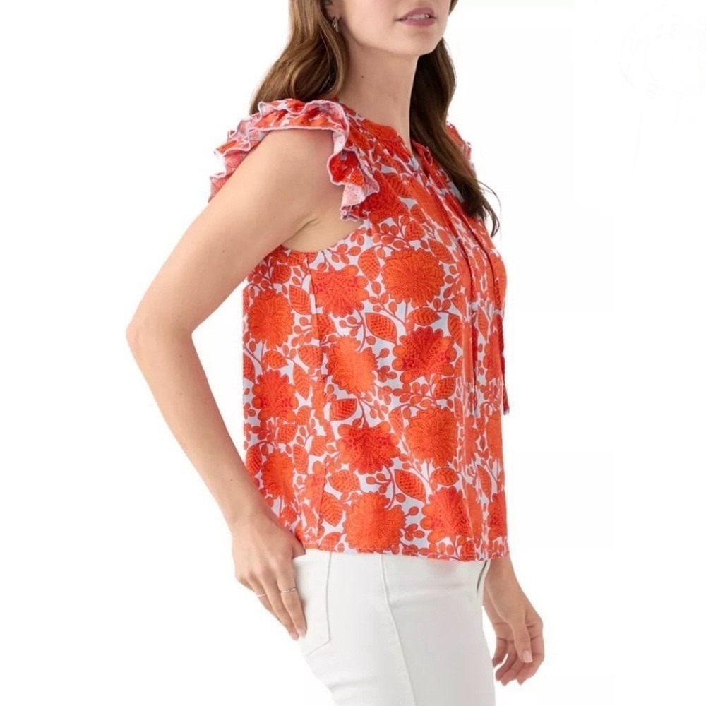 Philosophy Orange/Blue Floral Flutter Sleeve Printed Top Shirt NWT - Picture 11 of 11